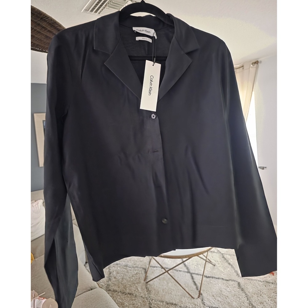 Calvin klein long‎ sleeve women's button up shirt style 40w113poo1 black Size S